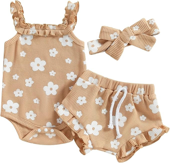 fhutpw Baby Girl Clothes Summer Cute Outfits 3 6 12 18 Months Spaghetti Strap Romper & Floarl Sho... | Amazon (US)