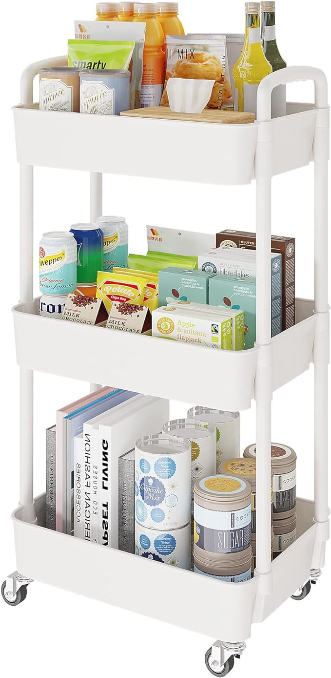 Laiensia 3-Tier Storage Cart,Multifunction Kitchen Storage Organizer,Mobile Shelving Unit Utility... | Amazon (US)