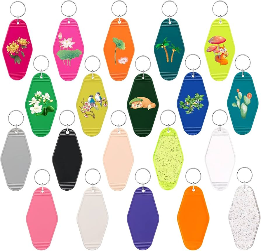 BENOSPACE 20PCS Plastic Motel Keychain Vintage Look Rhombus Sublimation Vinyl Blank Hotel Key Tag... | Amazon (US)