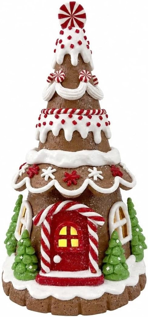 9-Inch Gingerbread House Tree - Battery-Operated Light Up, Clay Dough | Amazon (US)