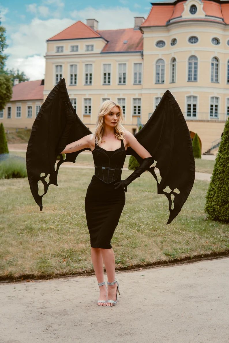 Black bat wings Halloween costume, Giant flexible wings cosplay, Black dragon wings for adult, Lu... | Etsy (US)