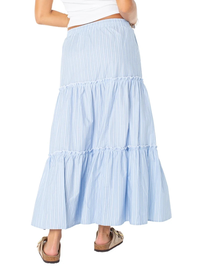 Celebrity Pink Women's and Women's Plus Stripe Tiered Maxi Skirt, Sizes XS-4X | Walmart (US)