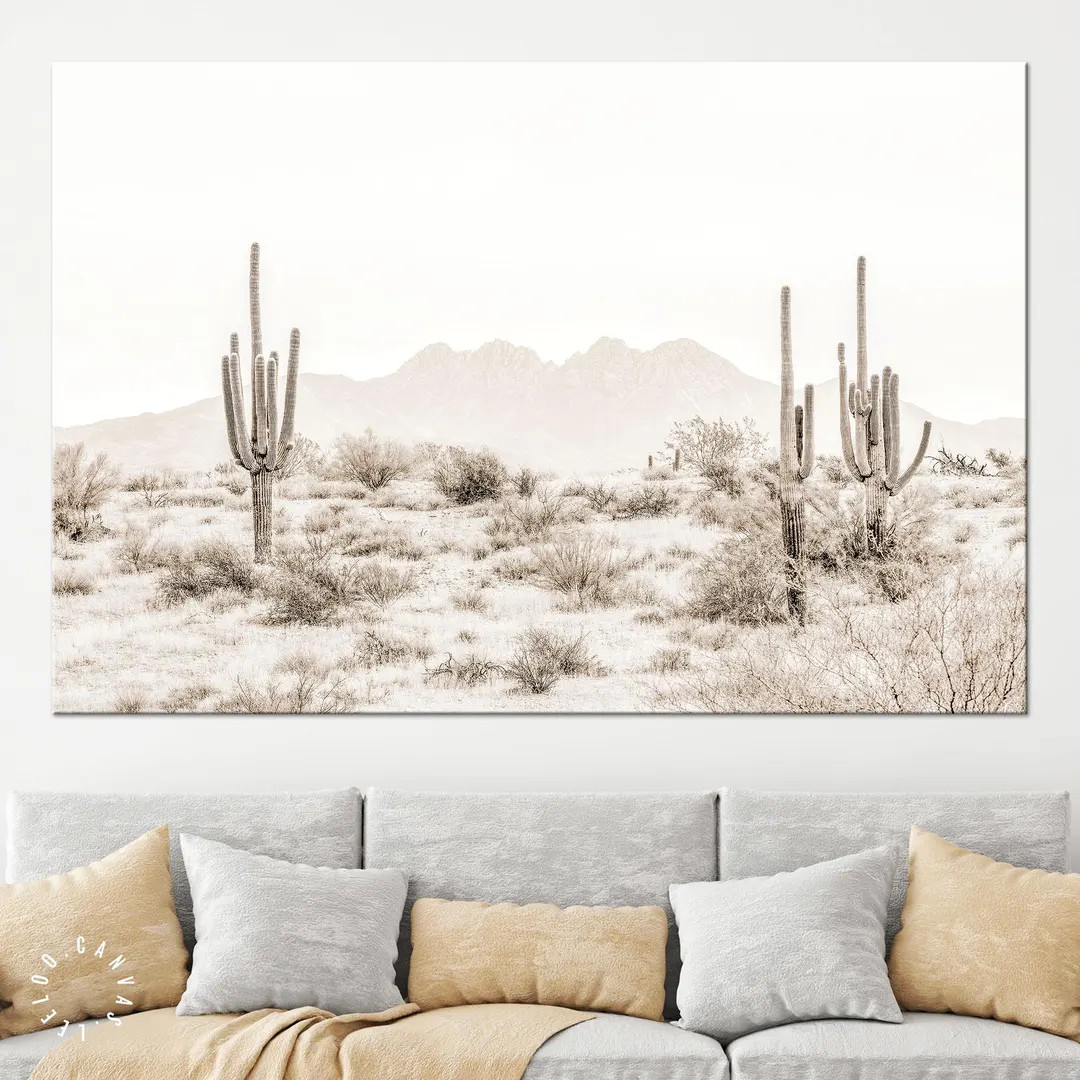 Arizona Desert Sepia Canvas Print // the Four Peaks and Saguaros // Central Arizona Desert // Far... | Etsy (US)