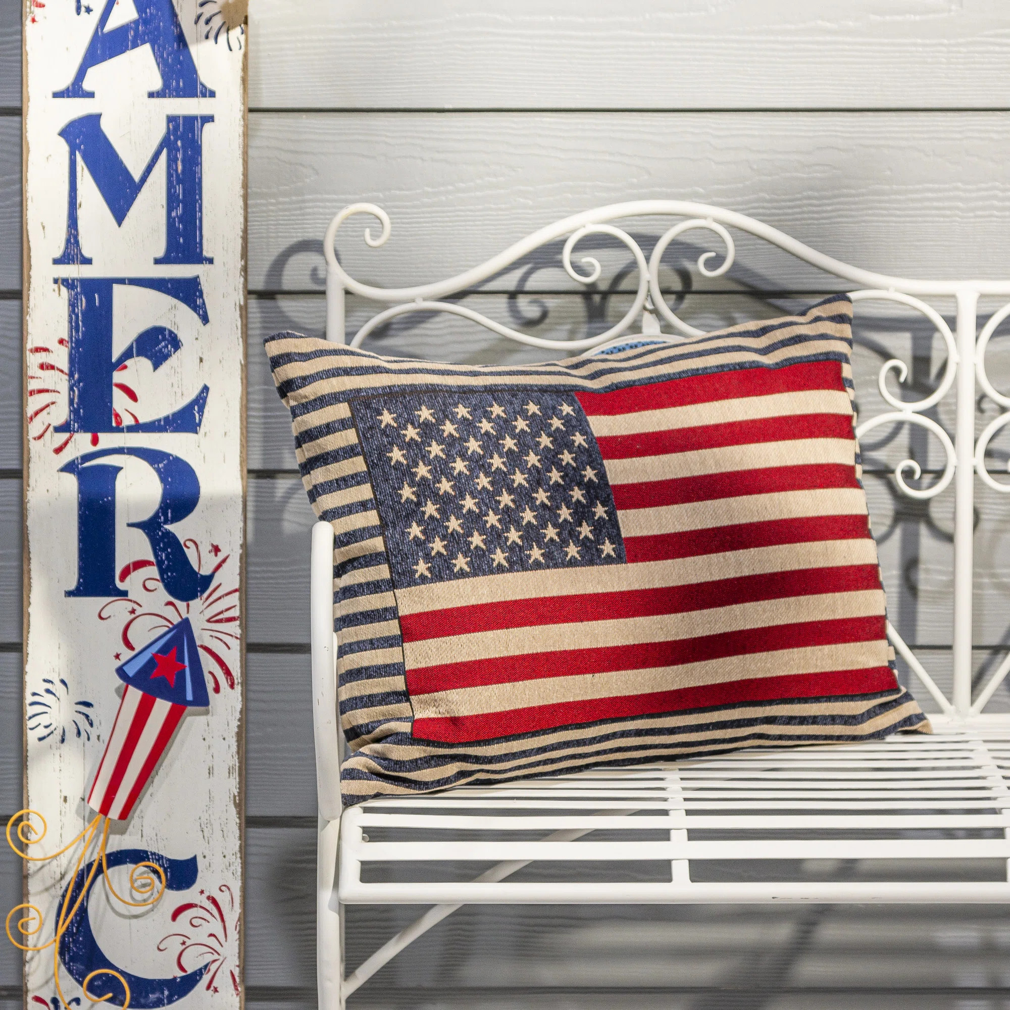 Patriotic Elegance: 23.6-Inch Jacquard American Flag Lumbar Throw Pillow with Striped Border Acce... | Wayfair North America