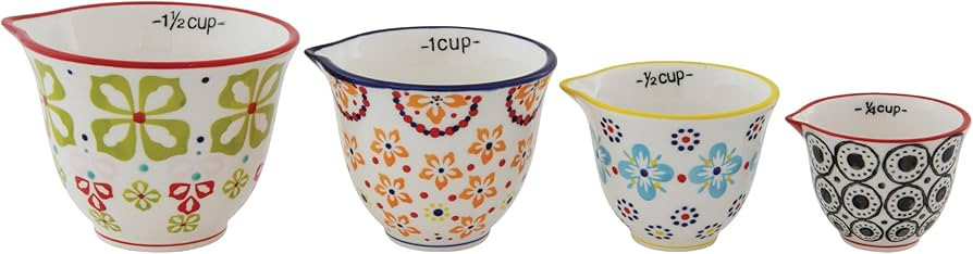 Creative Co-Op Floral Hand Stamped Stoneware Measuring Cups (Set of 4 Sizes/Designs) | Amazon (US)