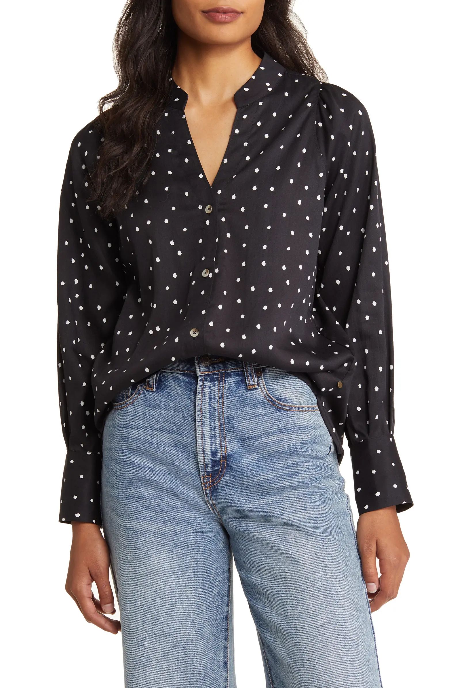 Hatley Olivia Classic Spots Mandarin Collar Shirt | Nordstrom | Nordstrom