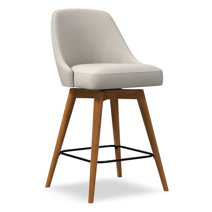 Mid-Century Upholstered Swivel Counter Stool - Wood Legs | West Elm (US)