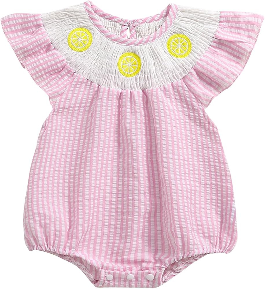 Newborn Baby Girls Watermelon Romper Fly Sleeve Ruffle Rompers Sleeveless Babydoll Collar Bodysui... | Amazon (US)