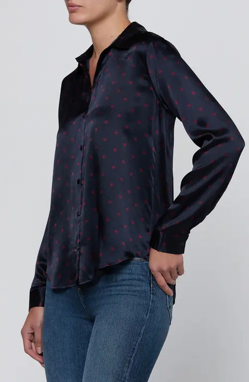 L'AGENCE Tyler Dot Silk Shirt in Midnight/deep Sangria Polka at Nordstrom, Size Xx-Large | Nordstrom
