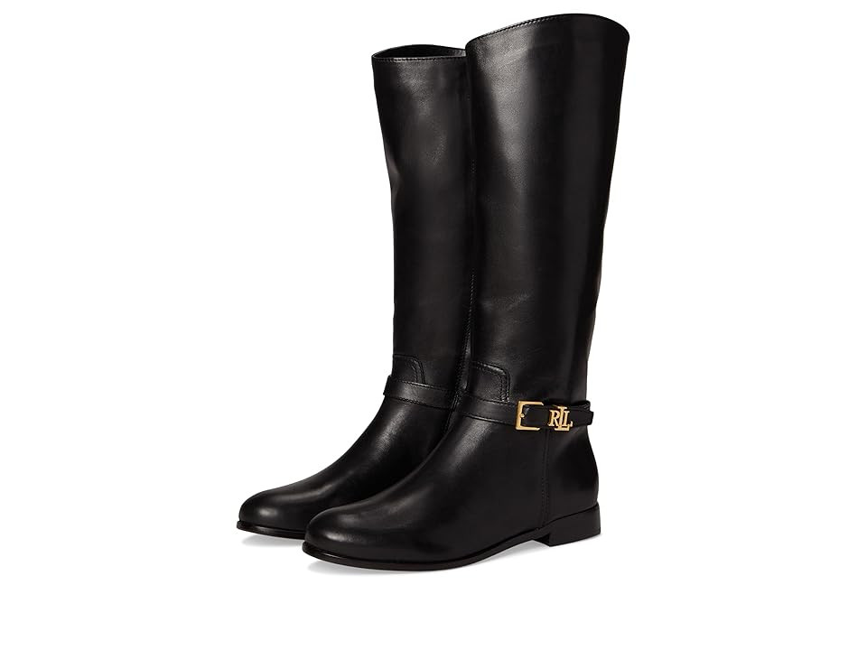 Lauren Ralph Lauren Brooke Burnished Leather Riding Boots (Black) Women's Boots | Zappos