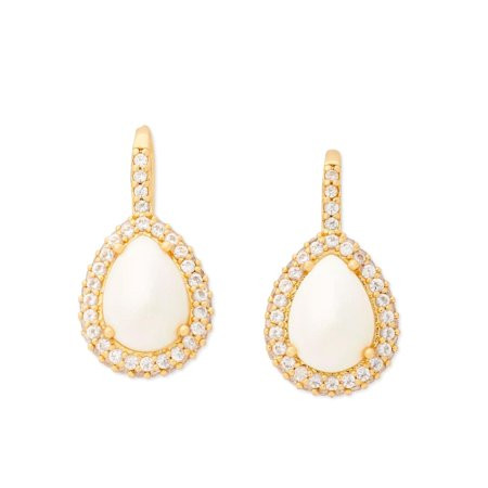 Kate Spade New York Women s Gold Plated Metal Pavé & Pear-Shape Stone Halo Drop Earrings (Cream / Gold) | Walmart (US)