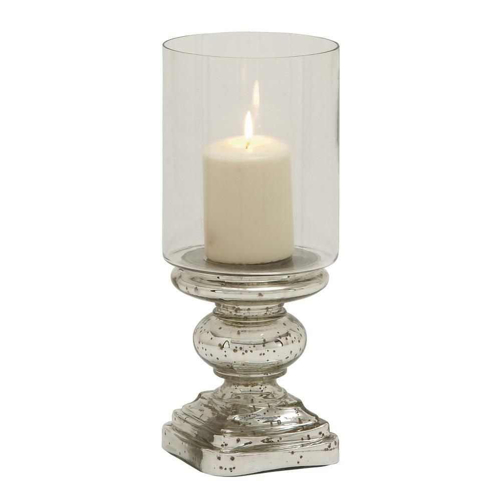 Litton Lane Silver Glass Traditional Candle Hurricane Lamp | The Home Depot