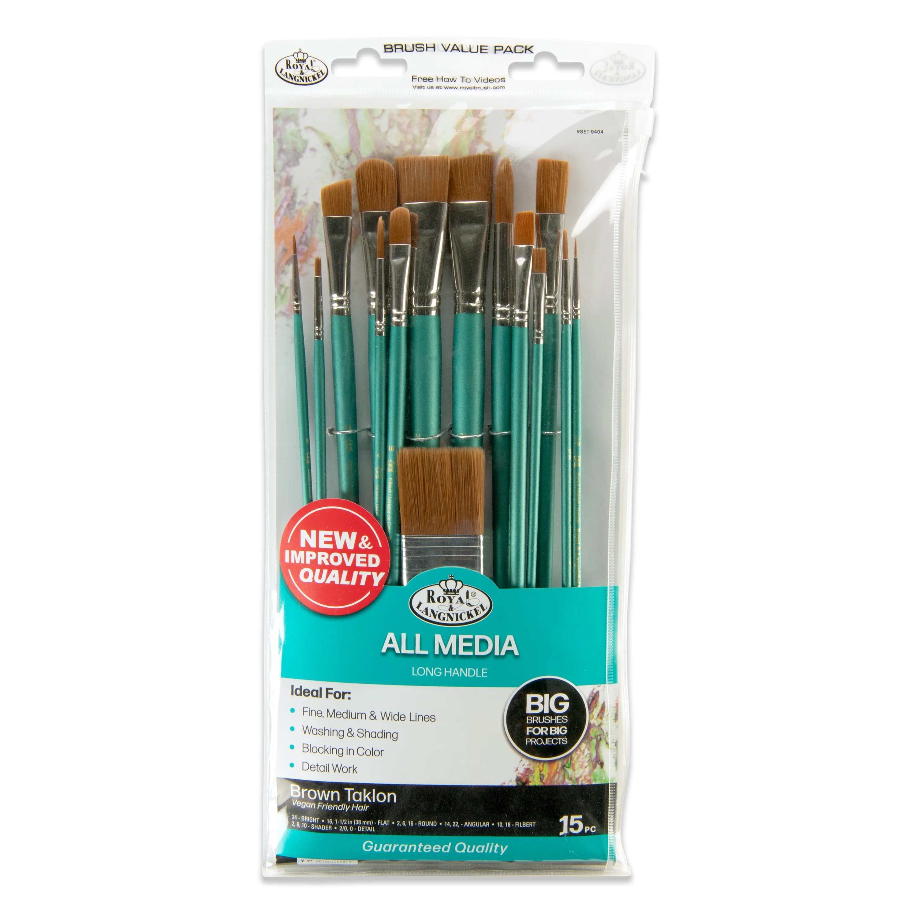 Royal & Langnickel 15pc Long Handle Brown Taklon All Media Artist Paint Brush Set RSET-9404 | Walmart (US)