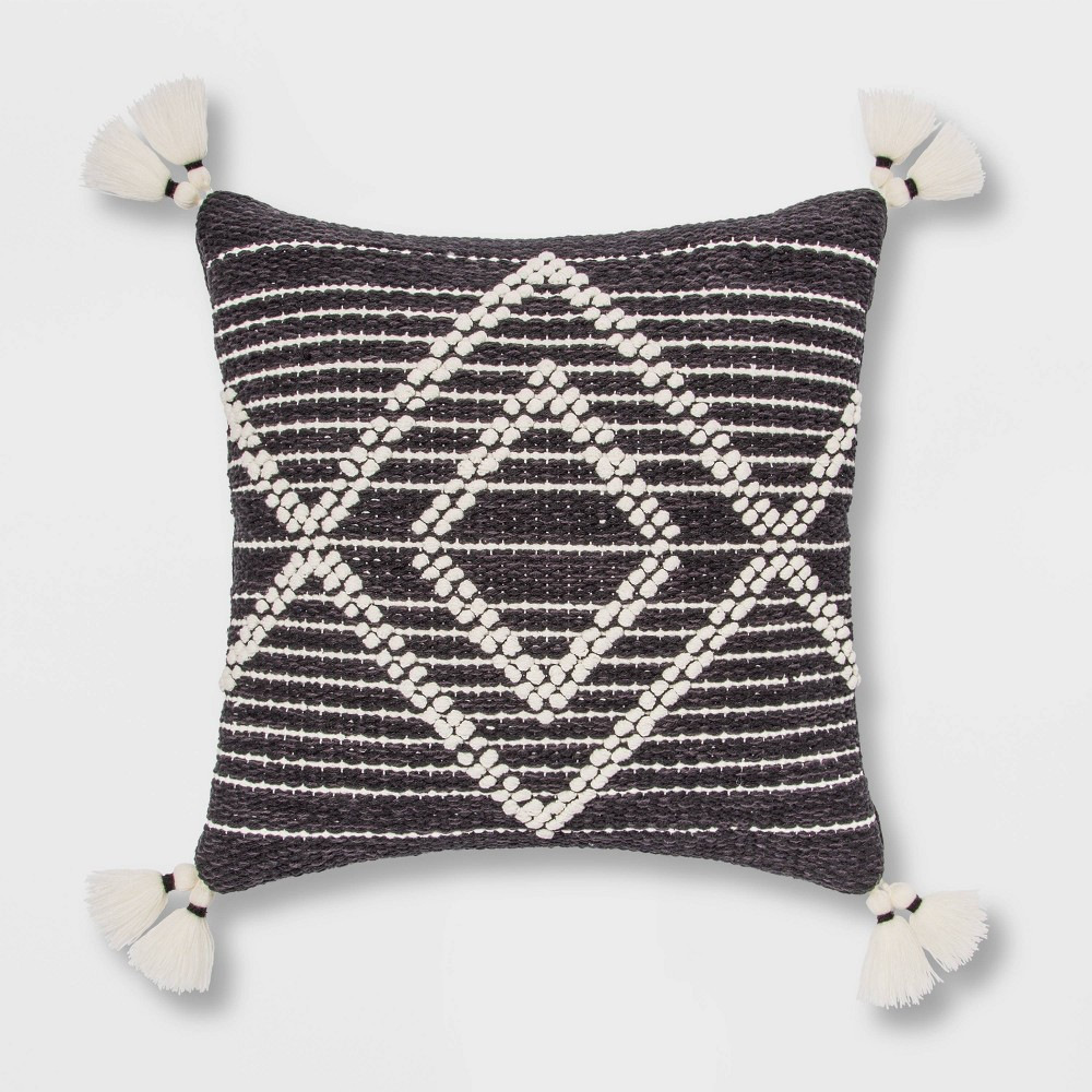 Embroidered Textured Diamond Throw Pillow Black/Cream - Opalhouse | Target