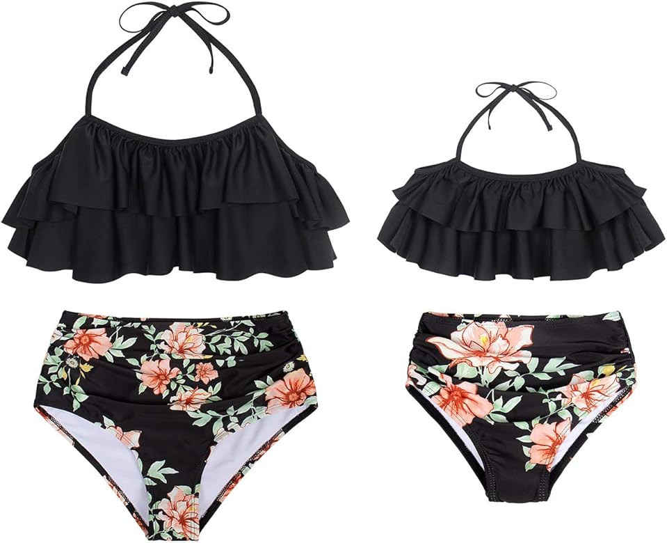 Mommy and Me Swimsuits Family Matching Swimwear Girls Bathing Suit Two Piece Ruffle Falbala Bikin... | Amazon (US)