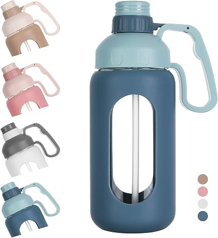 42oz Glass Water Bottle with Straw, Motivational Water Bottle with Silicone Sleeves and Handle,Le... | Amazon (US)