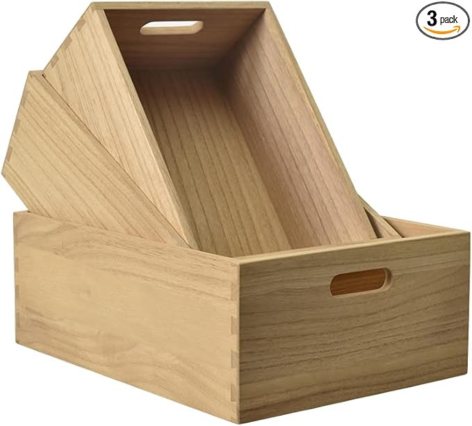 Kirigen Nesting Wood Crates with Handles Set of 3 - Farmhouse Decor Wooden Storage Containers/ Po... | Amazon (US)