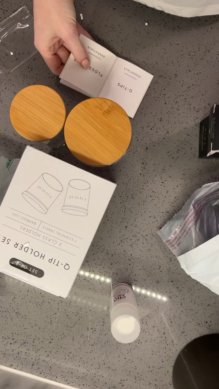 q-tip & cotton pad storage, bathroom storage, skincare storage, glass jars 