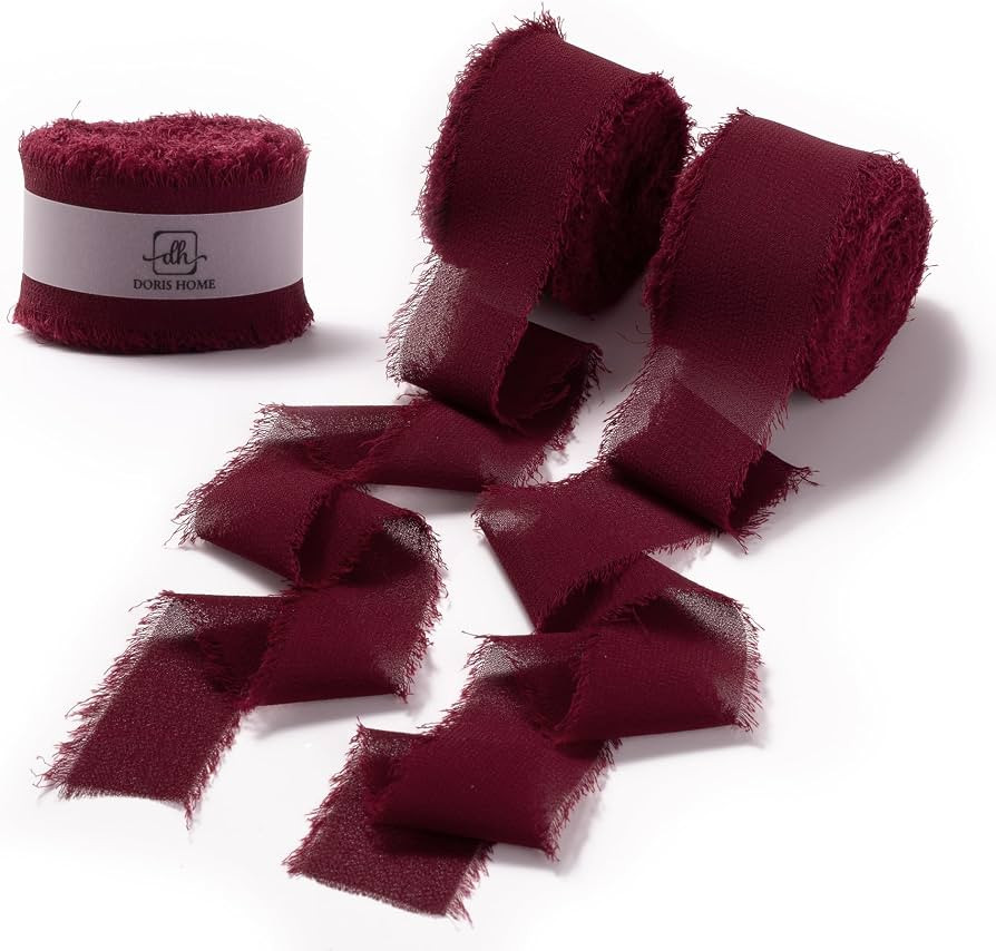 DORIS HOME Burgundy Chiffon Ribbon for Flower Bouquet, 1" x21Yd Fabric Ribbon for Gift Wrapping, ... | Amazon (US)