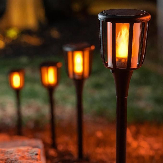 Solar Landscape Lights Rustic - Realistic Flickering Flame Patented LED, Adjustable Height, Pathw... | Amazon (US)