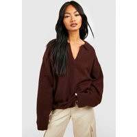 Womens Oversized Soft Knit Polo Collar Jumper - Brown - L | NastyGal UK