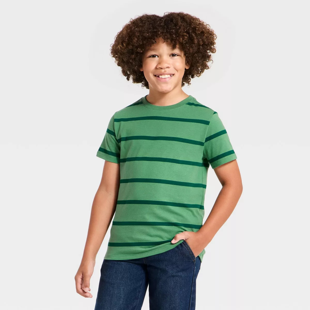 Boys' Short Sleeve Striped T-Shirt - Cat & Jack™ Dark Green XL | Target