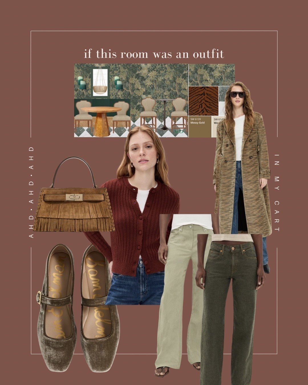 Fashion & interior design go hand-in-hand. Starting a new series where I curate outfits based on rooms we are designing! Lovingggg this color palette🤤 Think: rust, olive, tiger print, and fringeeee baby. 

#LTKHome #LTKWorkwear #LTKootd