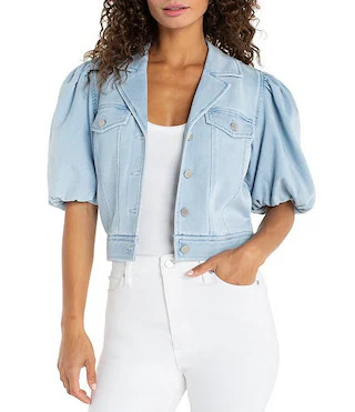 Denim Notch Collar 3/4 Sleeve Cropped Trucker Jacket | Dillard's