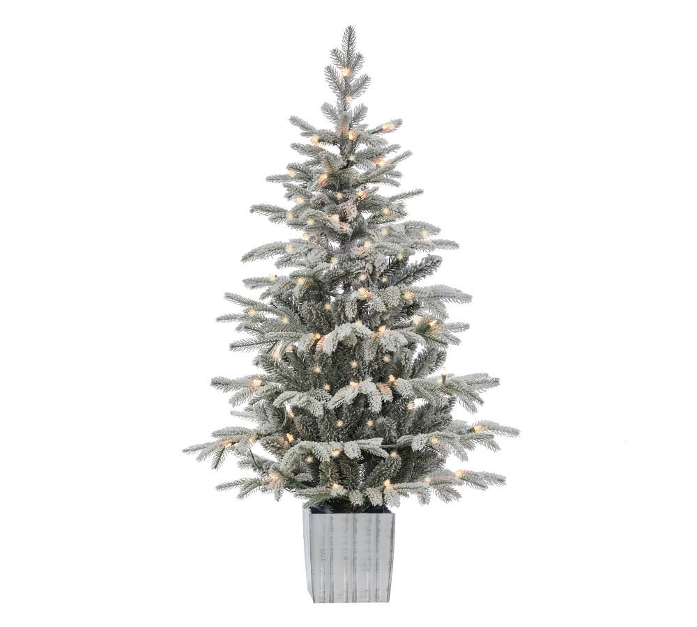Faux Potted Natural Cut Lightly Flocked Tree | Pottery Barn (US)