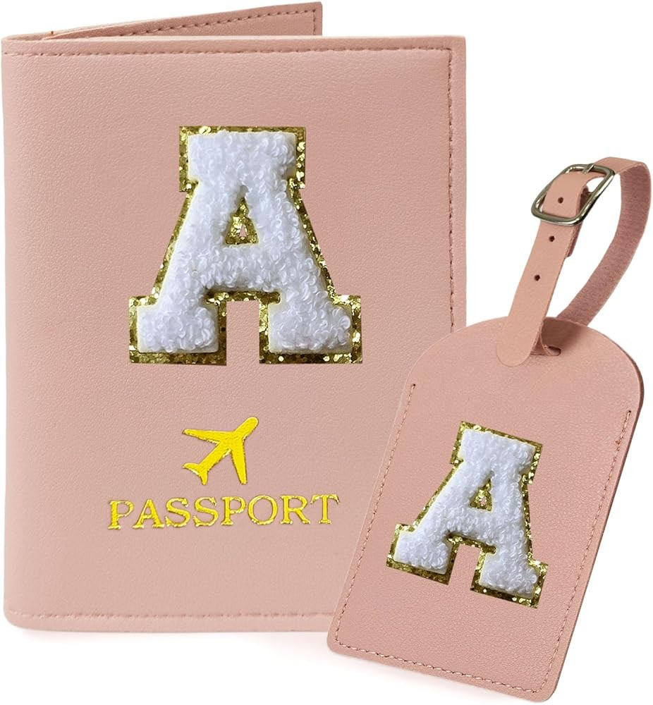 COSHAYSOO Personalized Passport Cover Holder and Initial Luggage Tag Set with Monogram Chenille L... | Amazon (US)