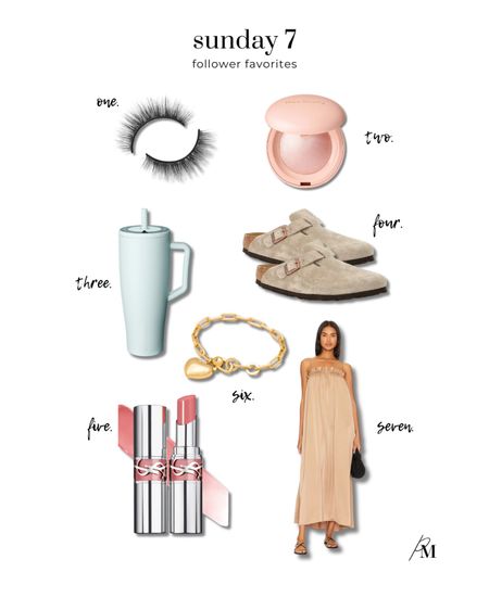 This weeks weekly top sellers! These Lilly lashes made the list again along with a highlighter and YSL lipstick from Sephora. I love this tumbler for hydration on the go. This mini dress from revolve is perfect for spring and this heart bracelet and Birkenstocks are 2 of my go-to accessories  

#LTKbeauty #LTKshoecrush #LTKfindsunder100