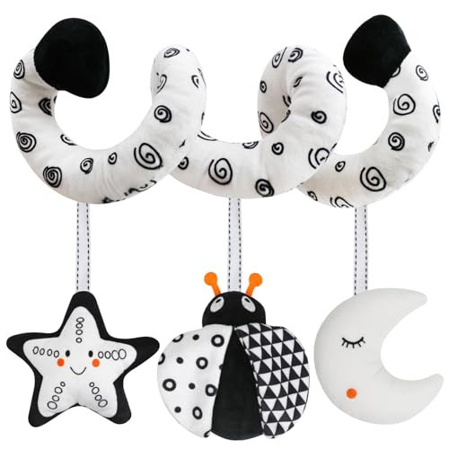 GKDOMS Baby Spiral Hanging Stroller and Car Seat Toys Black and White High Contrast Sensory Toy Newborn Plush Activity Toys Party Favors Quality Gifts for Baby Shower -Bug | Amazon (US)