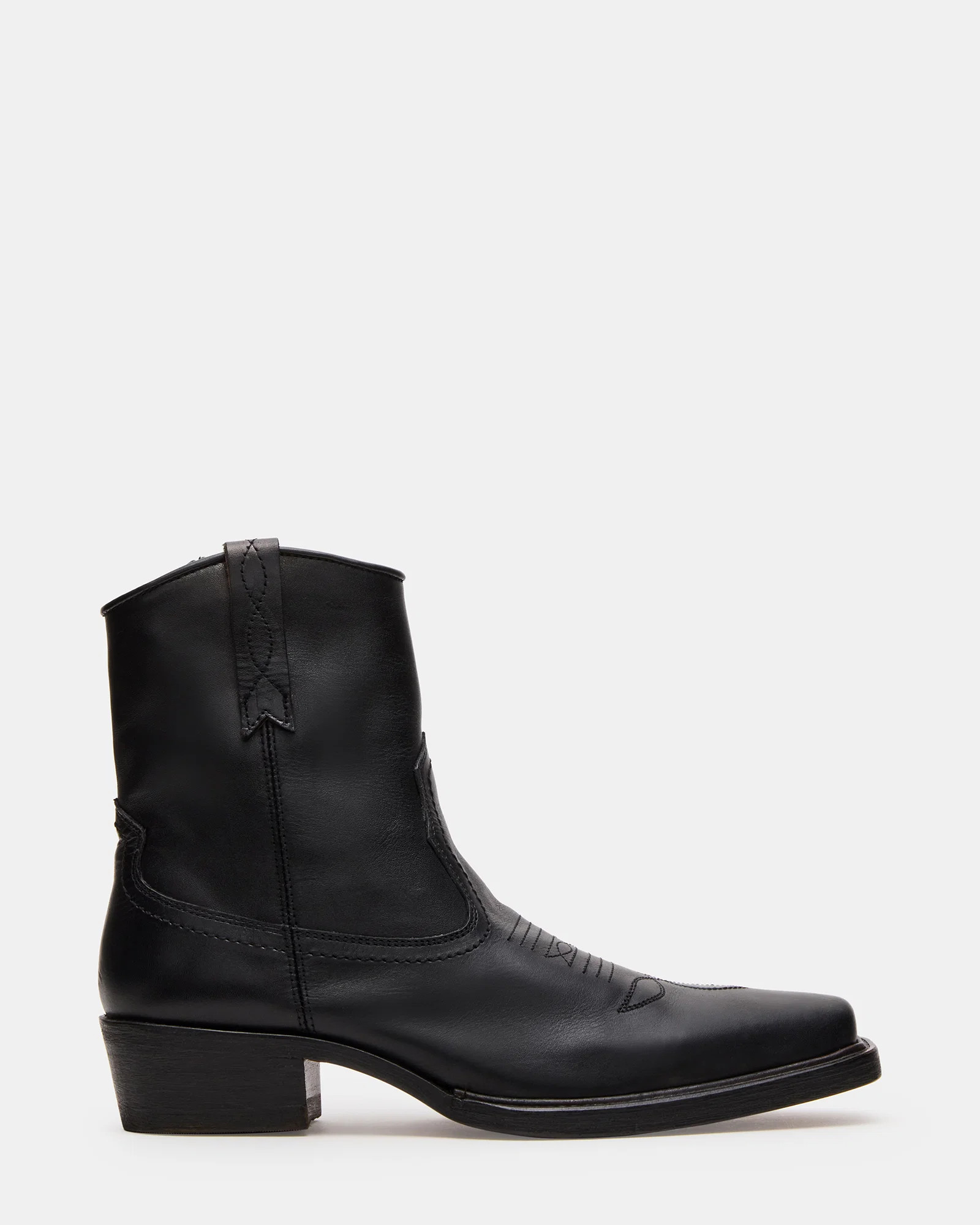 SANDERSON Black Leather Square-Toe Western Men's Ankle Boot | Steve Madden (US)
