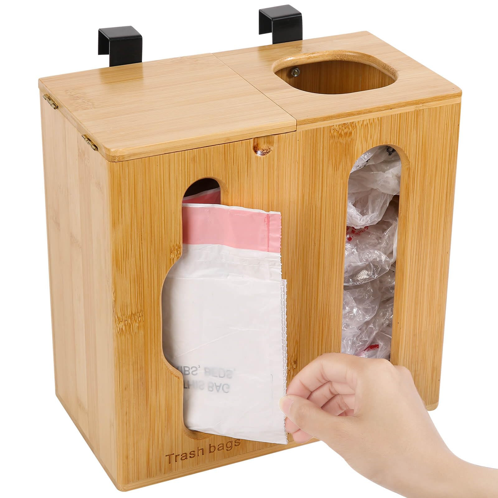 Trash Bag Dispenser & Grocery Bag Holder -2 in 1-Bamboo Plastic Bag Holder with Large Storage Cap... | Amazon (US)