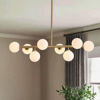 WDETR 32 in. 8-Light Modern Dimmable Bubble Glass Sputnik Gold Glass Globe Chandelier for Dining ... | The Home Depot