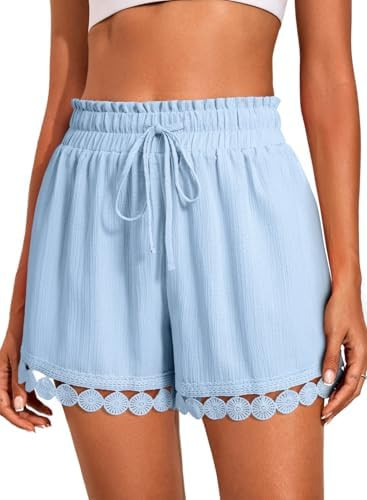 Dokotoo Womens Shorts Summer Casual Loose Elastic Waist Drawstring Lace Boho Beach Cover Up Short... | Amazon (US)