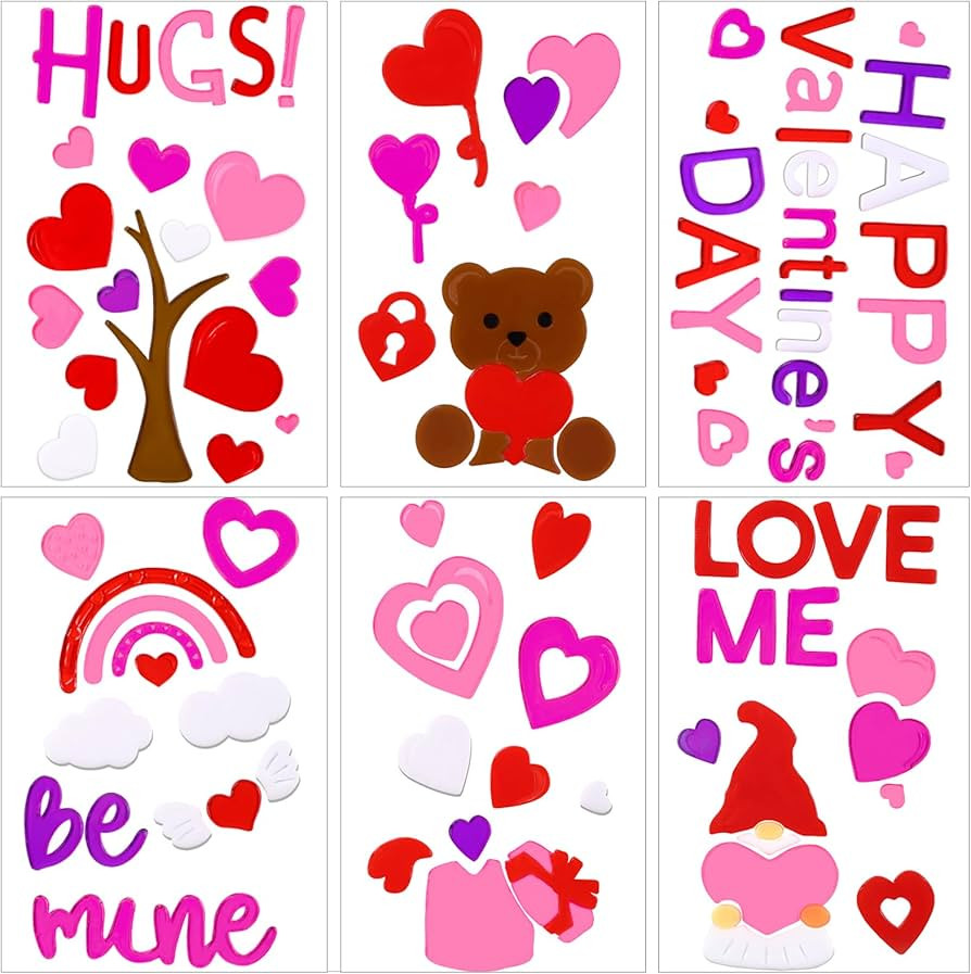 JOICEE 6 Sheets Valentines Day Gel Window Clings,Happy Valentine’s Days Be Mine Hugs Heart Litt... | Amazon (US)