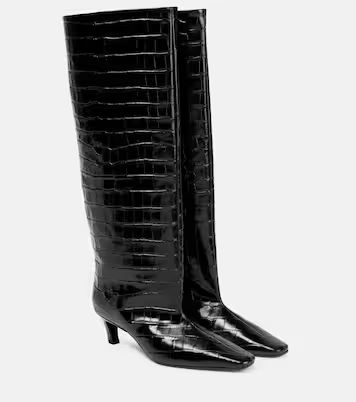 Croc-effect leather knee-high boots | Mytheresa (US/CA)