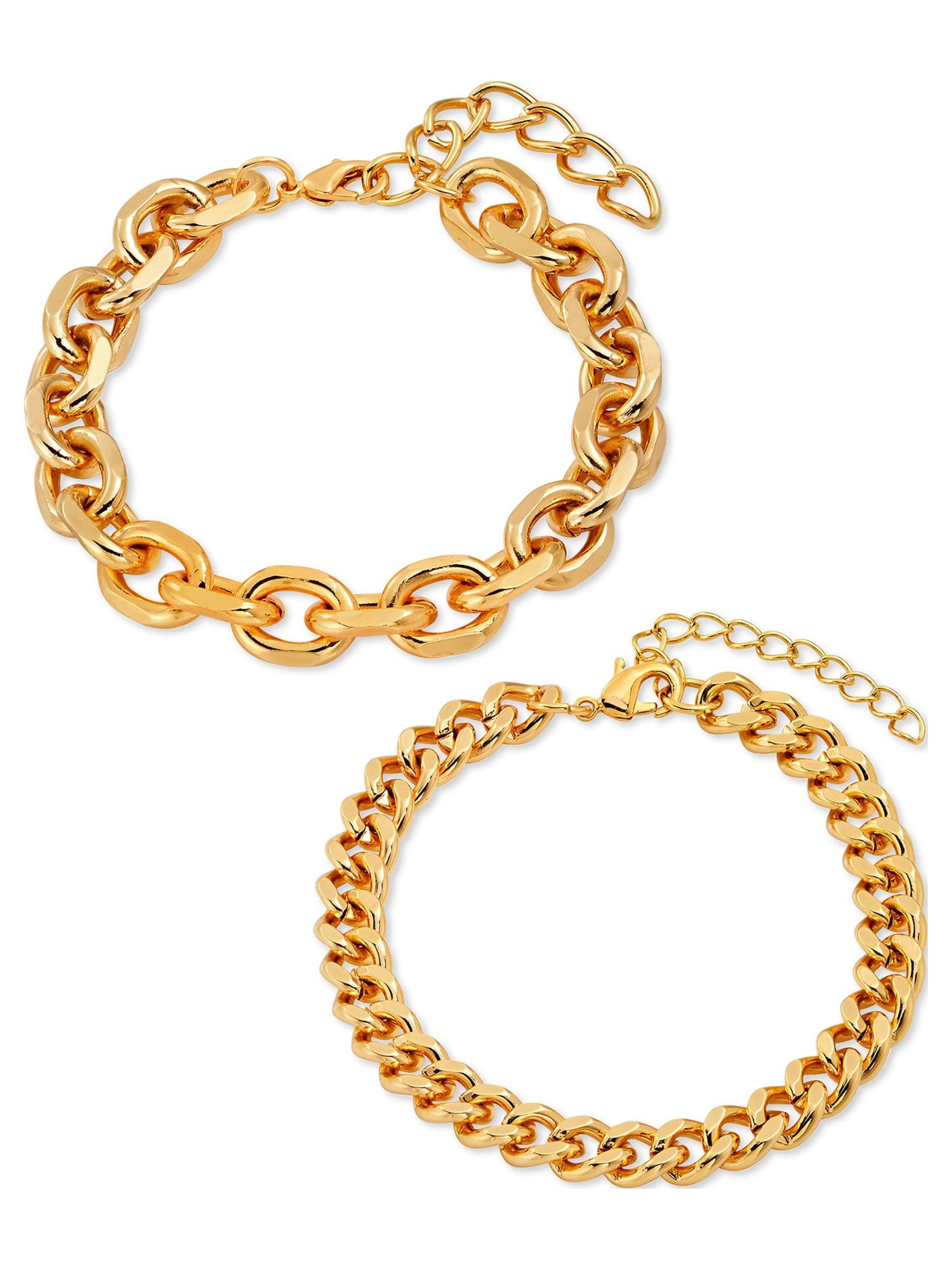 Scoop Womens Brass Yellow Gold-Plated Oval Link and Curb Chain Bracelets, 2-Piece Set | Walmart (US)