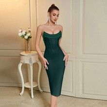 Womens Strapless Beaded Fishbone Decorated Backless Party Bandage Dress | SHEIN