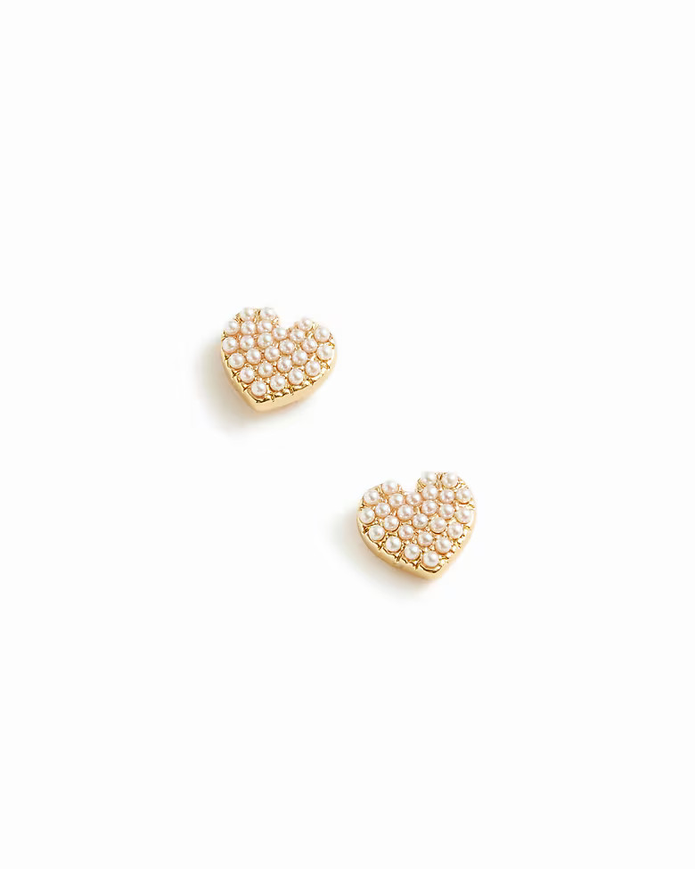 Pavé pearl heart stud earrings | J.Crew Factory