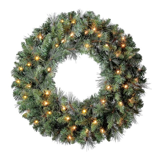Holiday Time Pre-Lit Clear Scottsdale Pine Artificial Christmas Wreath, 24" - Walmart.com | Walmart (US)