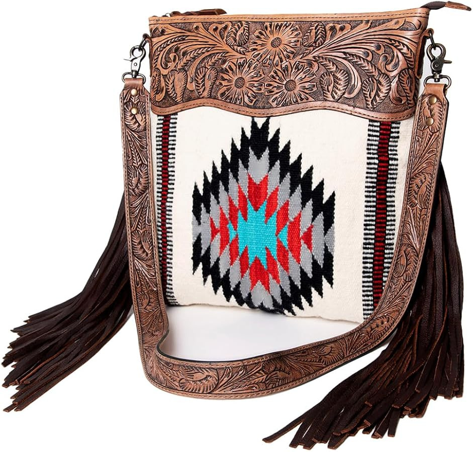 Signature Saddle Blanket Leather Crossbody Bag by American Darling | Amazon (US)