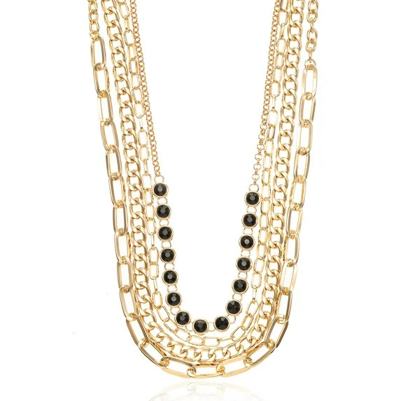 Time and Tru Glamorous Layered Necklace Set, Gold tone (4 Pieces) | Walmart (US)