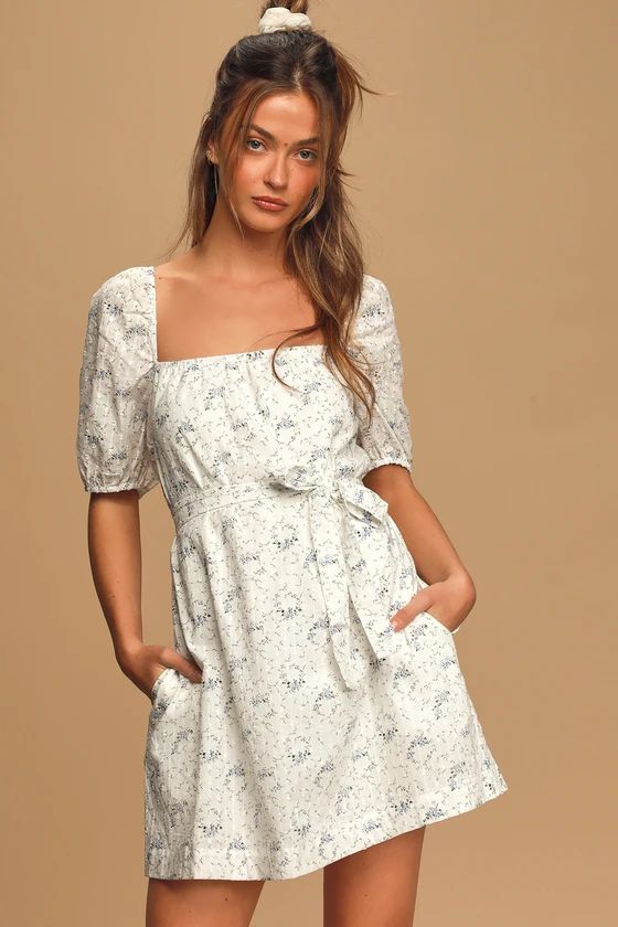 What a Dream White Floral Print Puff Sleeve Mini Dress | Lulus (US)