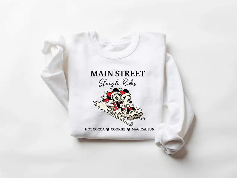 Retro Mickey Minnie Main Street Sleigh Rides Sweatshirt, Magic Christmas Sweatshirt, Mickey Minni... | Etsy (US)