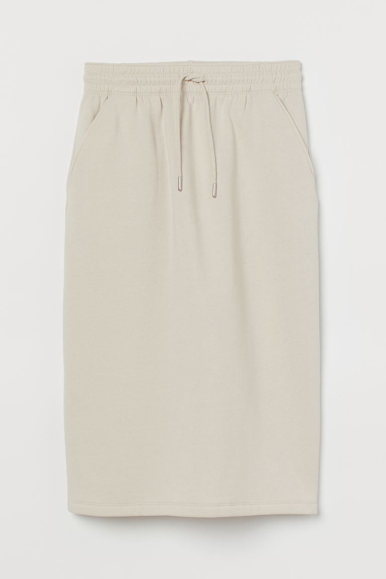 Calf-length, straight-cut skirt in cotton-blend sweatshirt fabric. Regular waist, drawstring wais... | H&M (US)