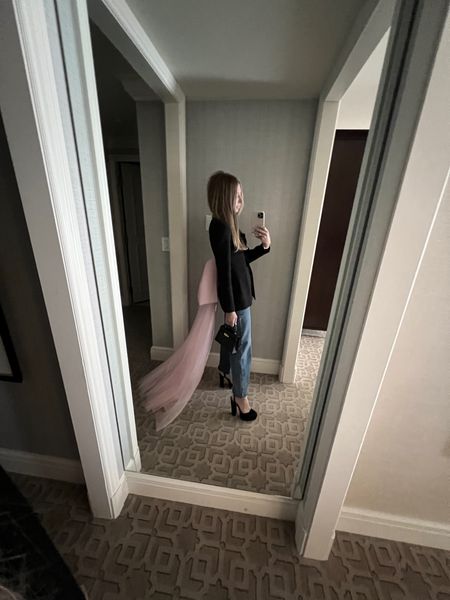 Texas style! Bow back collarless jacket. Love the pink tulle bow so much. Paired with $60 jeans that I have in three washes!#LTKCon 

#LTKstyletip #LTKtravel