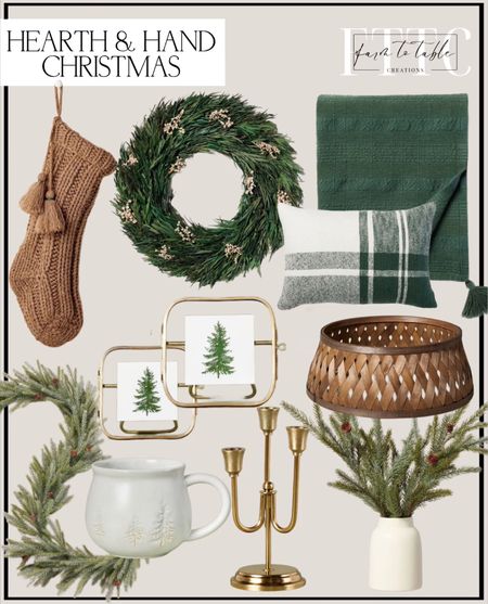 Hearth & Hand Christmas. Follow @farmtotablecreations on Instagram for more inspiration.
Target Christmas Decor. Hearth & Hand Holiday Decor. 16oz Winter Trees Round Stoneware Mug Cream. 
Chunky Rib Knit Christmas Stocking. 6' Faux Spruce & Pinecone Christmas Garland. 21" Preserved Grass Leaf & Snowberry Christmas Wreath. 20" Faux Spruce & Pinecone Christmas Arrangement. 3ct Staggered Metal Taper Candelabra Antique Brass. Textured Crosshatch Stripe Woven Throw Blanket. 4"x4" Winter Tree Pressed Glass Frames Antique Brass (Set of 2). 14"x20" Block Plaid Lumbar Throw Pillow Green/Cream. 26" Wooden Lattice Christmas Tree Collar Dark Brown. 

#LTKhome #LTKHoliday #LTKfindsunder50