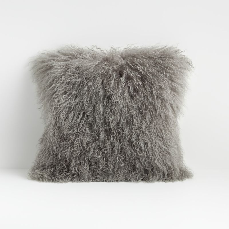 Pelliccia Silver Grey Mongolian Sheepskin Decorative Throw Pillow Cover 16" + Reviews | Crate & B... | Crate & Barrel